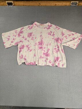 If She Loves Pink & White Tie-Dye Short Sleeve Crop Top, Size L